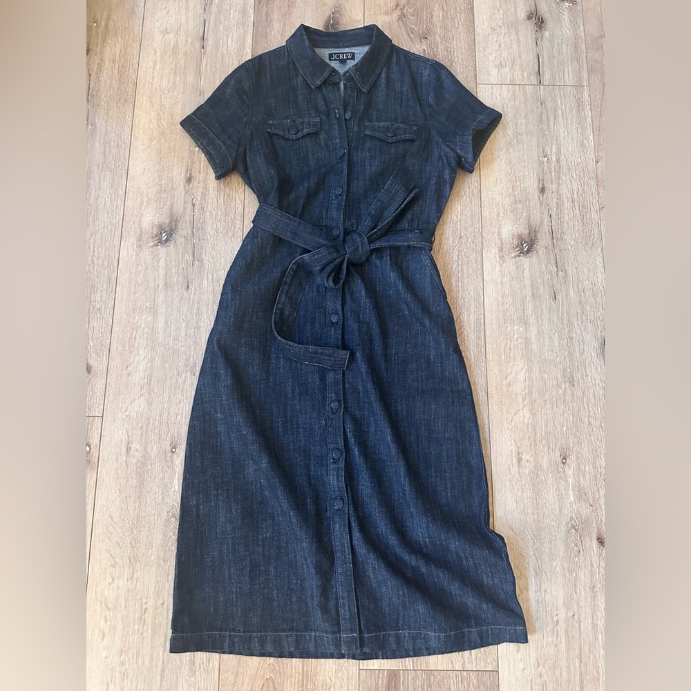 J. Crew Dark Blue denim Belted Midi Dress